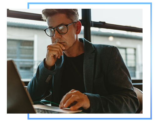 Man looking into surgery statistics.