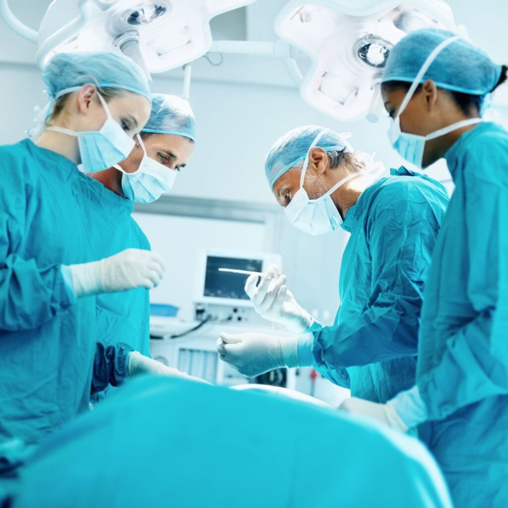 A breast implant surgery underway