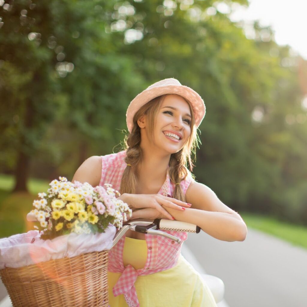 happy woman on bike