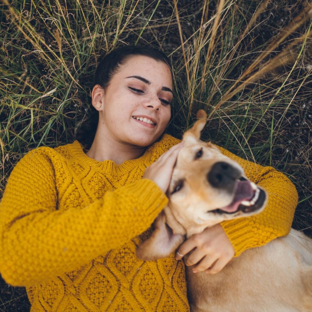 happy woman and dog