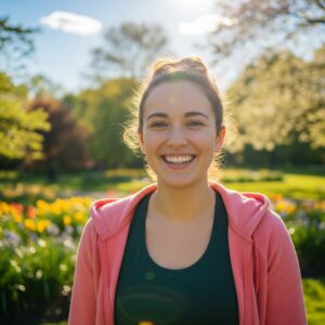 A smiling, healthy-looking person outdoors in natural light