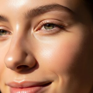 Close-up of a person's glowing, radiant skin